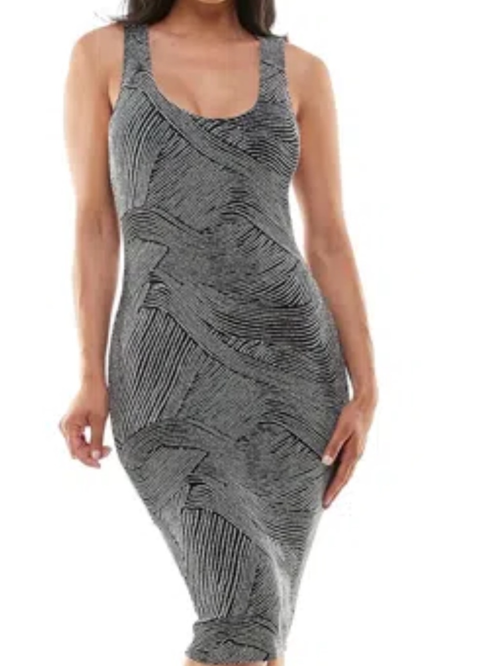 Almost Famous Black and Silver Metallic Textured Knit Tank Dress